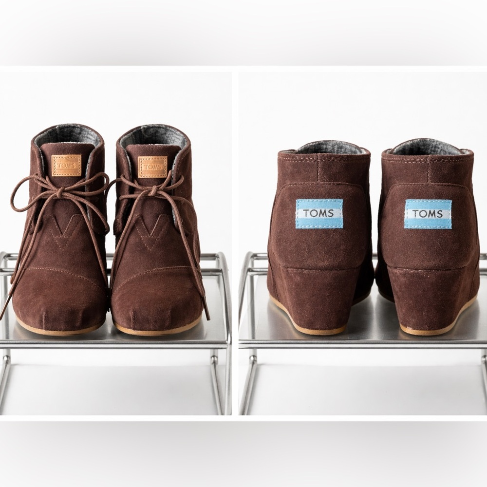 TOMS Suede "Desert Wedge" Boots 7.5 🤎Cozy Plaid Lined 🤎 Wardrobe Staple 🤎EXC